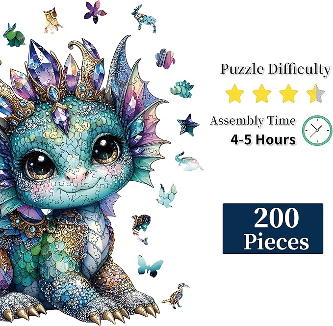 Wooden Puzzles for Adults, Dragon Wooden Puzzles 200 Pieces, Irregular Animals Fun Puzzles for Adults