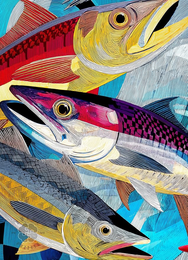 Lucky Puzzles - Catch of Colour - 1000 Piece Jigsaw Puzzle for Adults | Bold Linocut Sardine Art Puzzle | Unique Fish-Themed Brain Teaser for Puzzle Lovers