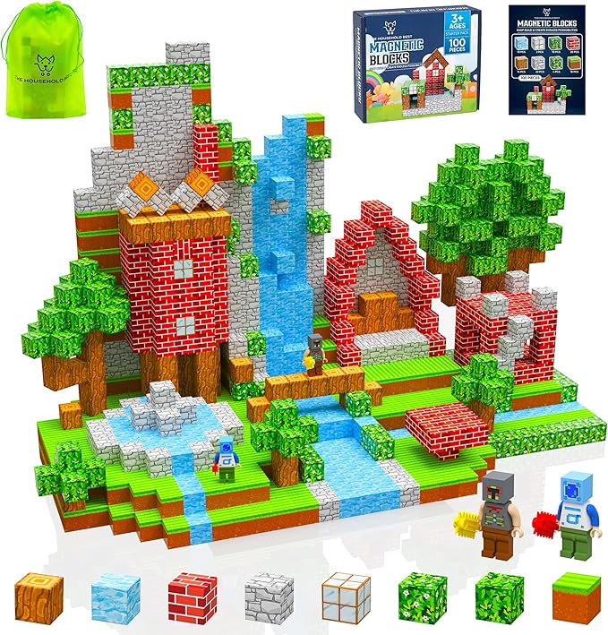 THB 100 PCS Magnetic Building Blocks for Kids – Magnetic Building Blocks for Kids Ages 4-8, STEM Educational Magnet Toys, Construction Set for Boys & Girls , Christmas & Birthday Gifts