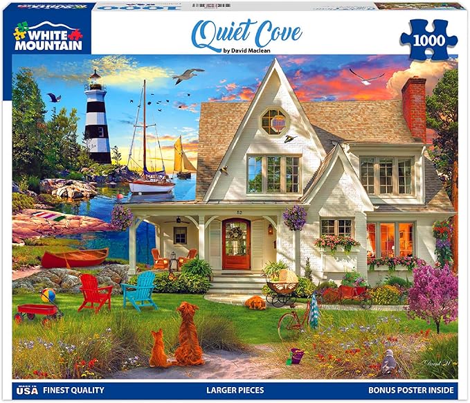 White Mountain 1000 Piece Jigsaw Puzzle Scenic Lighthouse Beach Puzzles with Large Pieces Gift for Adults and Family 24"x30" - Quiet Cove