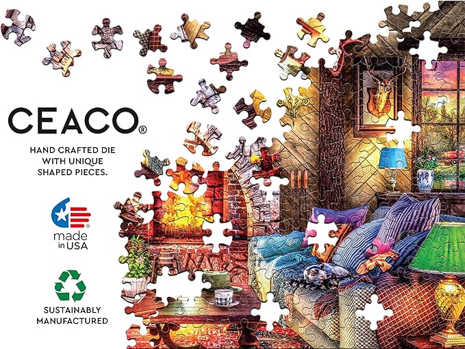 Ceaco - Dominic Davison - Cozy Country Lodge - 1000 Piece Jigsaw Puzzle for Adults - Challenging Puzzle Perfect for Game Nights - Finished Size is 26.5 x 19