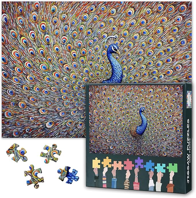 Puzzles for Adults 1000 Pieces, Blue Peacock Jigsaw Puzzles, Peacock Feathers Adult Puzzle for Adults, Educational Fun Games or Toys for Elders Friends 20X27 INCH