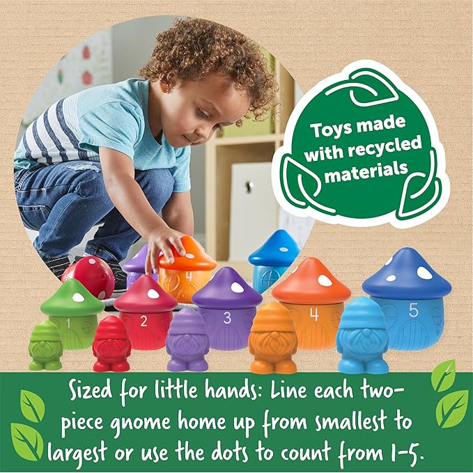 Learning Resources Peekaboo Gnome Homes - Sorting Toys for Toddlers, Colors and Size Recognition, Fine Motor Skills, Montessori Preschool Counting, Educational Activities, Gifts for Boys and Girls