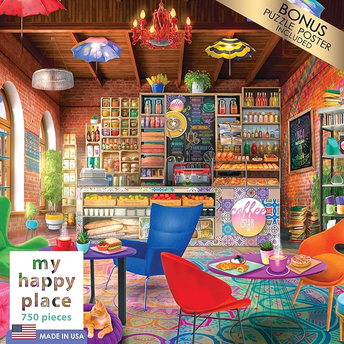 RoseArt - My Happy Place - Boho Coffeshop - 750 Piece Jigsaw Puzzle for Adults