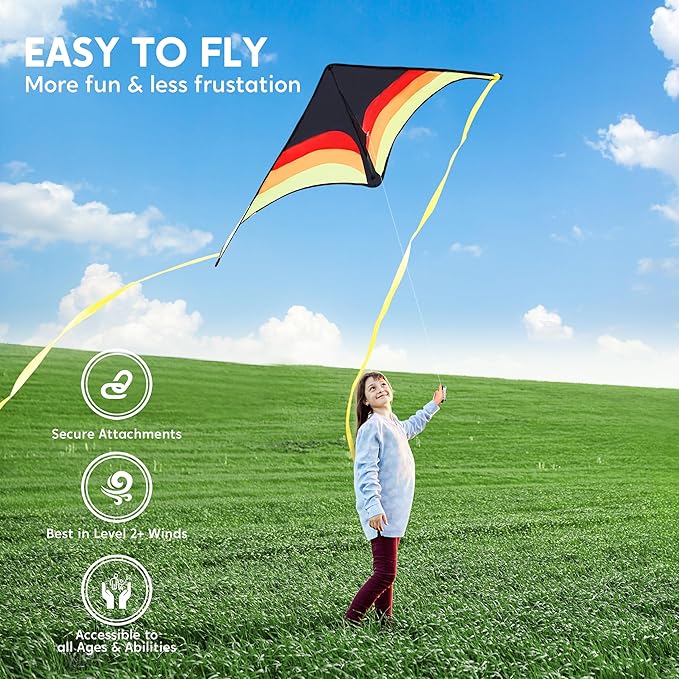 SYNCFUN Large Delta Kite Gradient Yellow– Easy to Fly for Kids and Adults, Beach Kite with 328 ft String for Outdoor Games and Activities