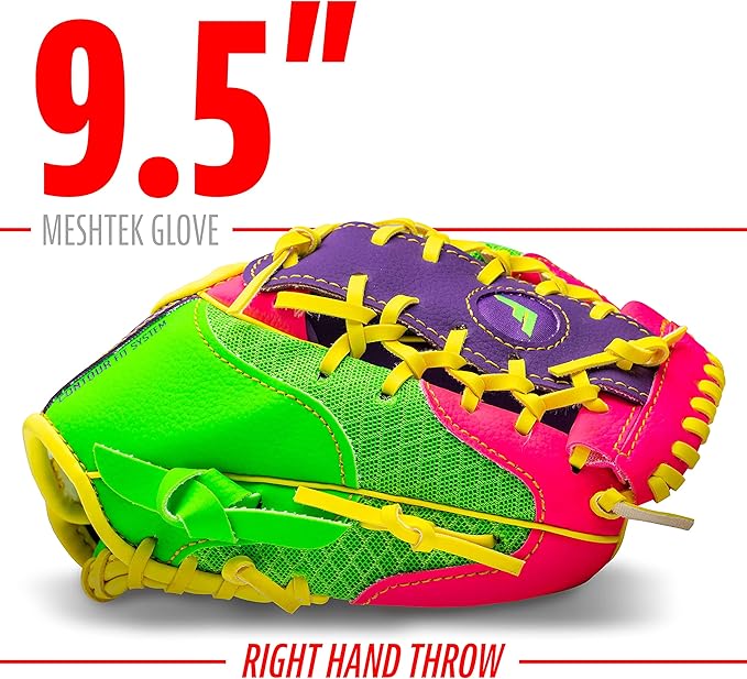 Franklin Sports Kids Baseball Glove + Foam Ball Sets - Meshtek Youth Teeball Gloves for Kids + Toddlers - Left + Right Hand Throw - 9.5" Inch