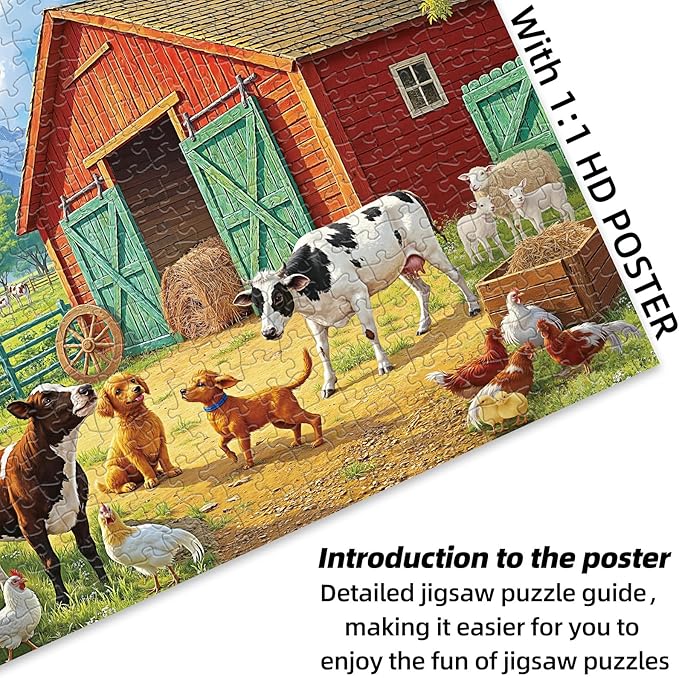 Sutinban Spring Farm Animal Jigsaw Puzzles for Adults 500 Pieces, Challenging Country Life Cows, Dogs, Chickens Puzzles for Adults Seniors, Family Game Decor Birthday Gift