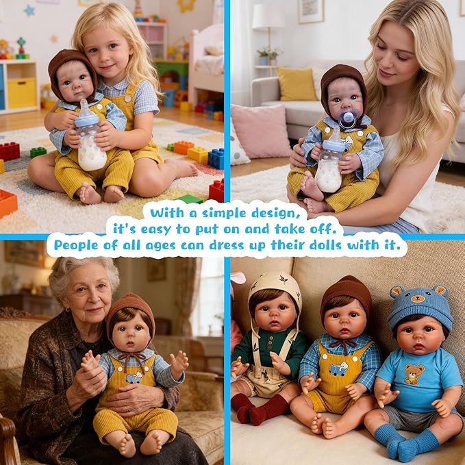 EKOKIZ Reborn Baby Dolls Clothes Baby Boy Clothes Perfectly Cute Newborn Dolls Outfits 17-20 Inches Doll Accessories fit Reborn Doll Newborn Boy