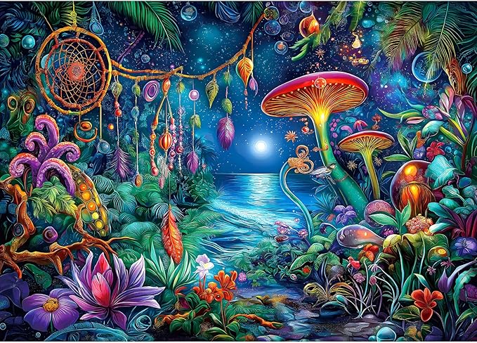 Blueforest 1000 Piece Puzzle for Adults - Enchanted Tropical Moonlit Dreamcatcher Fantasy Art, 27.5x19.7 Inches Premium Jigsaw Puzzles for Game Nights Relaxation & Home Decor