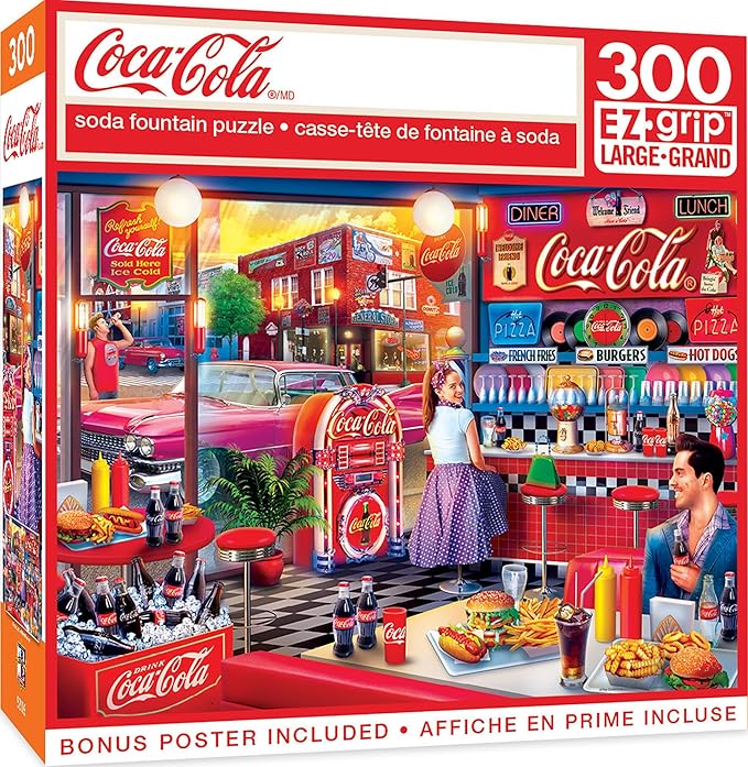 MasterPieces 300 Piece EZ Grip Jigsaw Puzzle - Coca-Cola Soda Fountain - Family-Friendly Fun - 18”x24"
