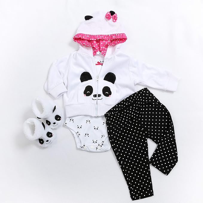 Reborn Baby Doll Clothes 22 inch Outfits for 20-23 inch Reborn Doll Girl Panda Outfit Accessories 4pcs Reborn Baby Matching Clothes