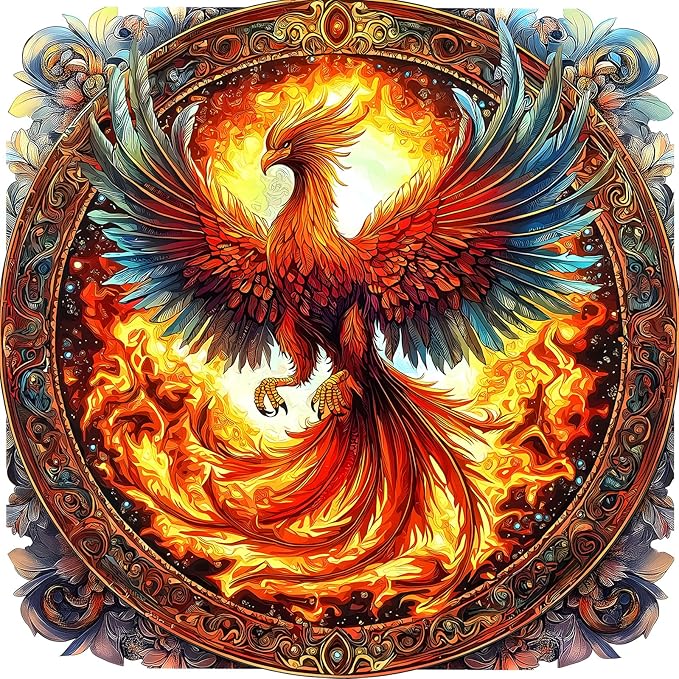 MINIWAN Puzzles for Adults 500 Pieces, Mythical Fiery Phoenix Ornate Round Jigsaw Puzzle, Challenging Fantasy Large Piece Art Puzzle, Home Wall Decor Gift for Mythology Lovers Puzzle Enthusiasts