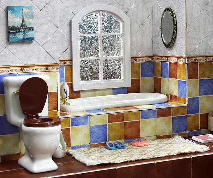 iLAND Miniature Dollhouse Accessories,60pcs Dollhouse Flooring on 1:12 Scale Mediterranean Small Waistline Tiles (60pcs Mediterranean Style)