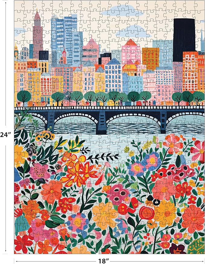 RoseArt - Vertical Visions - City Flowers - 500 Piece Jigsaw Puzzle - Stunning Cityscape and Floral Design Puzzle for Adults