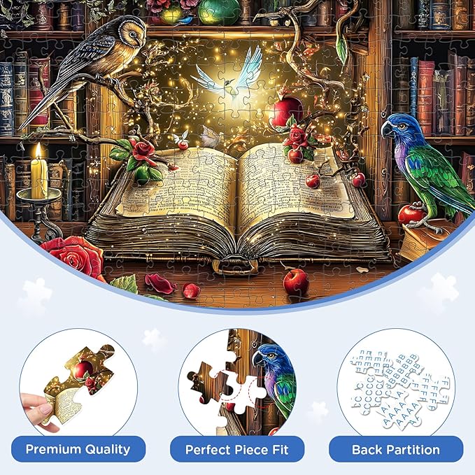 300 Pieces Puzzle for Adults, Magic Book Puzzle Recycled Cardboard, Bird and Rose Jigsaw Puzzles 300 Pieces, Challenging Game Home Decor Birthday Party Gift Toy for Adults Kids Seniors 20.5 * 15 inch