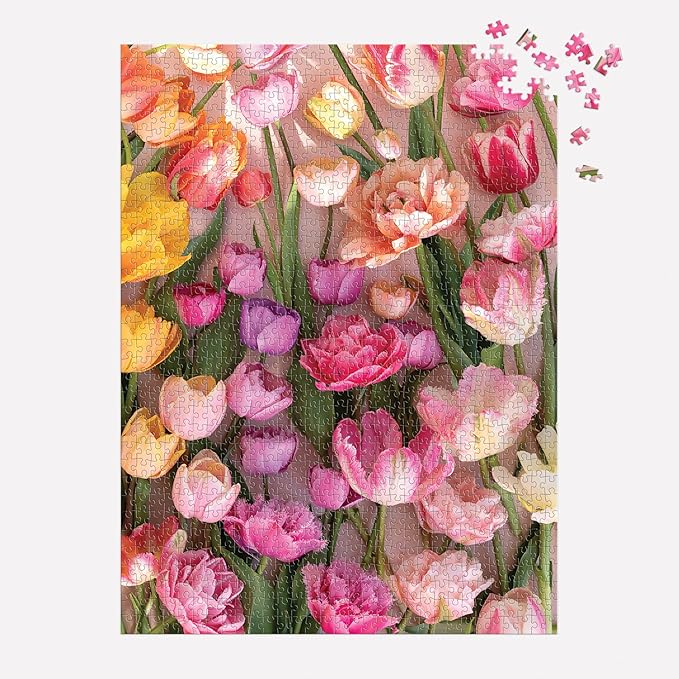 Galison Ephemeral Tulips– 1000 Piece Jigsaw Puzzle Featuring Beautiful Artwork of Blooming Spring Tulips
