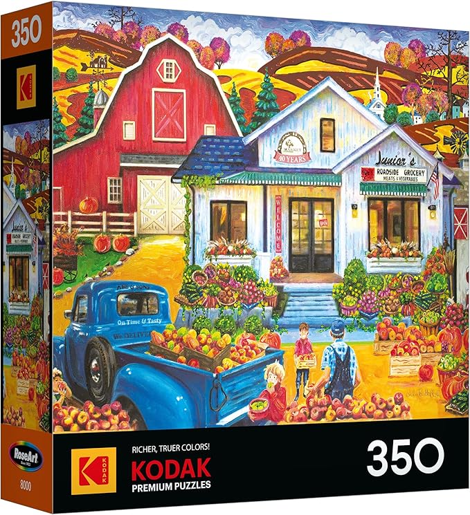 RoseArt - Kodak Premium - Junior's Farmer's Market 350 Piece Jigsaw Puzzle - Colorful Country Market Vegetables Scene – Adult Puzzle – Finished Size Approx. 18" x 24", Made in USA