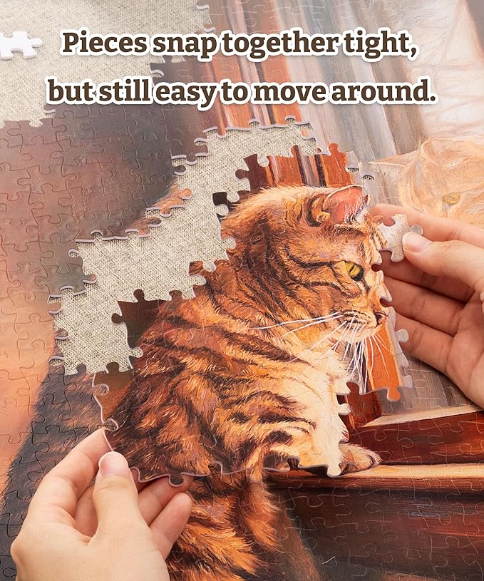 PieceRelax PieceClicks Plastic Jigsaw Puzzle for Adults 1000 Pieces - Jina - A Napping Cat - 25.2 X 18.9 Inches, Most Satisfying Table Games, No Glue Needed [U1050]