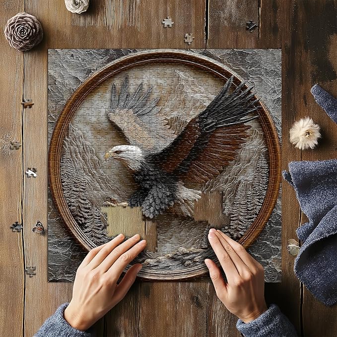 The Carved Eagle Puzzles for Adults 1000 Pieces, Mountain Forest Jigsaw Puzzles, Unique Bald Eagle Animal Puzzles, Hard Impossible Challenging Puzzles for Adults
