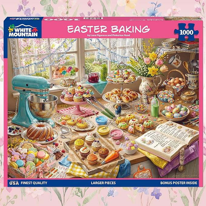 White Mountain 1000 Piece Jigsaw Puzzle Spring Kitchen Baking Scene Puzzle with Large Pieces Gift for Adults and Family 24" x 30" - Easter Baking