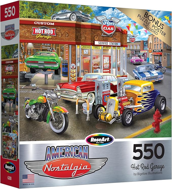 RoseArt - American Nostalgia - Hot Rod Garage - 550 Piece Jigsaw Puzzle for Adults