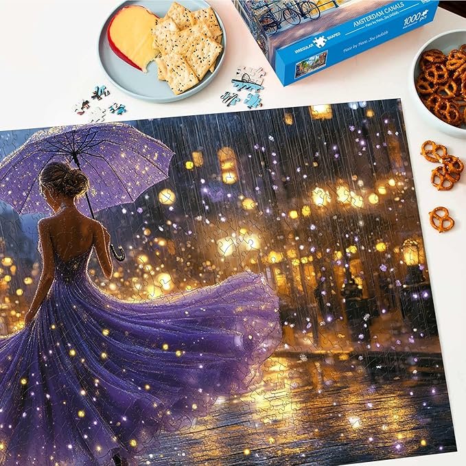 Bimkole Violet Night Puzzles for Adults 1000 Pieces, Woman Paper Jigsaw Puzzle 1000 Pieces - Fun and Challenging Family Decoration Puzzle Great Gift Idea, Finished Size is 31.5 x 16.14 in