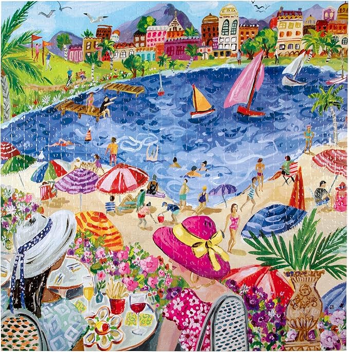 eeBoo 1000 Piece Puzzle - Lunch by The Sea Jigsaw Puzzle for Adults, Square 23" x 23" Made with Recycled Board & Vegetable-Based Ink