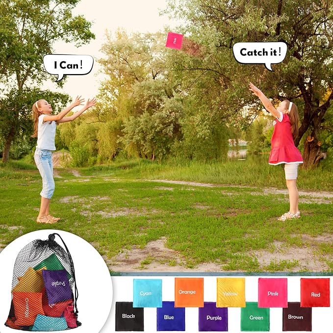 Sotiff 20 Pcs Small Bean Bags for Tossing Educational Cornhole Bags Bulk Mini Educational Learn Colors Toss Toy Cornhole Game Throwing Sack for Outdoor Indoor Hand Toss Sports Activities(Words)