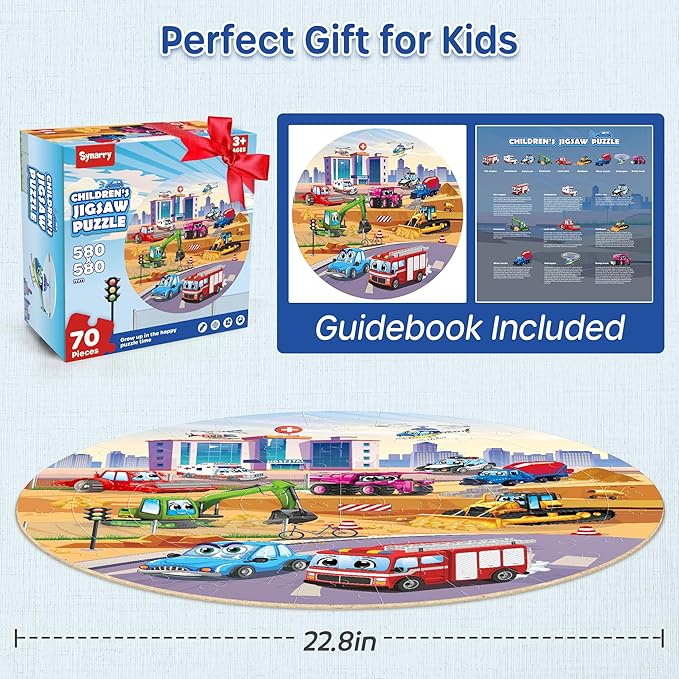 SYNARRY Vehicle Floor Puzzle for Kids Ages 3-5, Large 70 Piece Puzzle for Kids Ages 4-6, Preschool Toys Gifts for 3 4 5 6 7 8 Years Old Boys Girls Children, Easter Basket Stuffers for Boys Girls