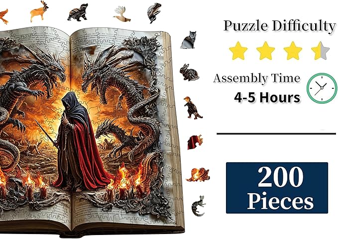 Wooden Puzzles for Adults, Dragon Wooden Puzzles 200 Pieces, Irregular Animals Fun Puzzles for Adults