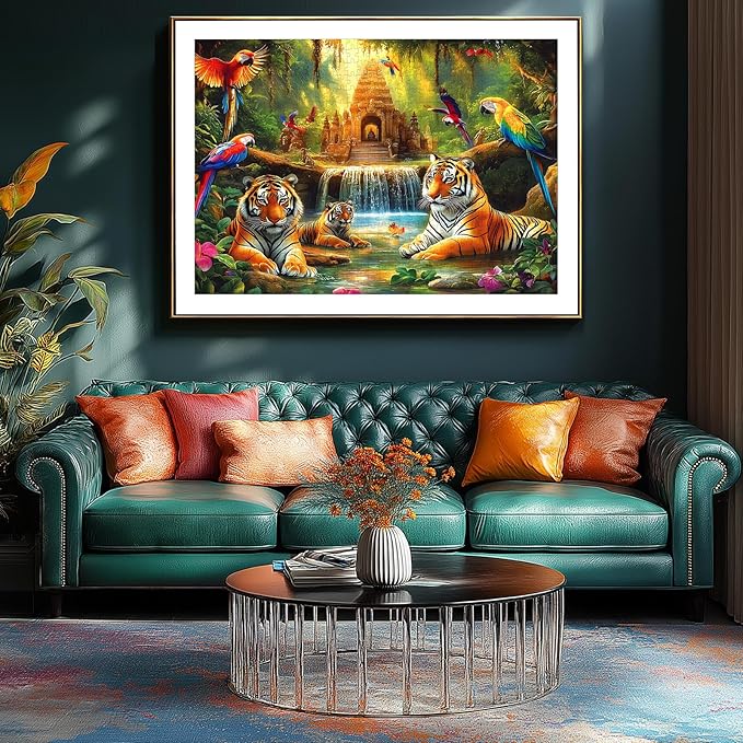 500 Piece Puzzles for Adults, Jungle Tigers & Parrots, Impossible Hard Difficult Challenging Jigsaw Puzzles for Adults 500 Pieces, Party Game Gifts Decoration (23 x 15 Inch)