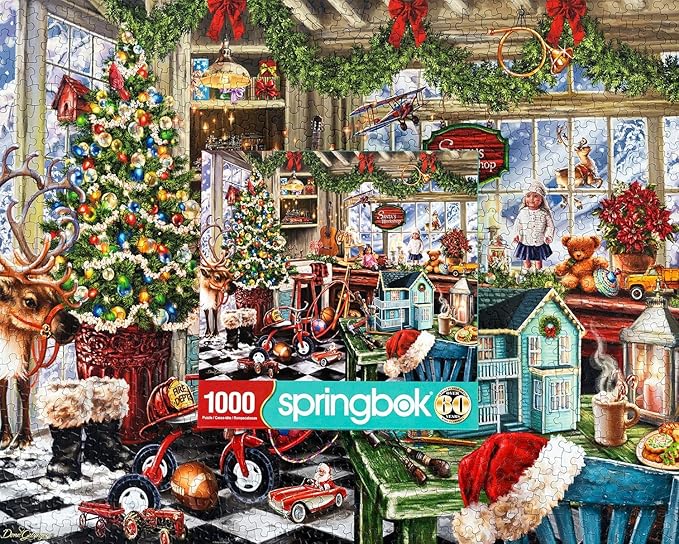 Springbok's Santa's Workshop 1000 Piece Jigsaw Puzzle by Artist Dona Gelsinger Features The Famous Christmas Workshop of Santa's Elves