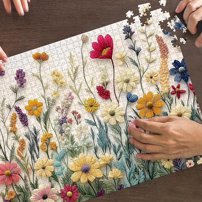 Puzzles for Adults 1000 Pieces, Wildflower Jigsaw Puzzles - Dance of Wildflowers, Impossible Wildflower Puzzle for Seniors Families, 27.56 x 19.69 Inches, 1:1 Poster, Letter on The Back