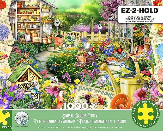 Ceaco - EZ2Hold - Kate Ward Thacker - Animal Garden Party - 1000 Piece Jigsaw Puzzle for Adults - Challenging Puzzle Perfect for Game Nights - Finished Size is 30 x 24