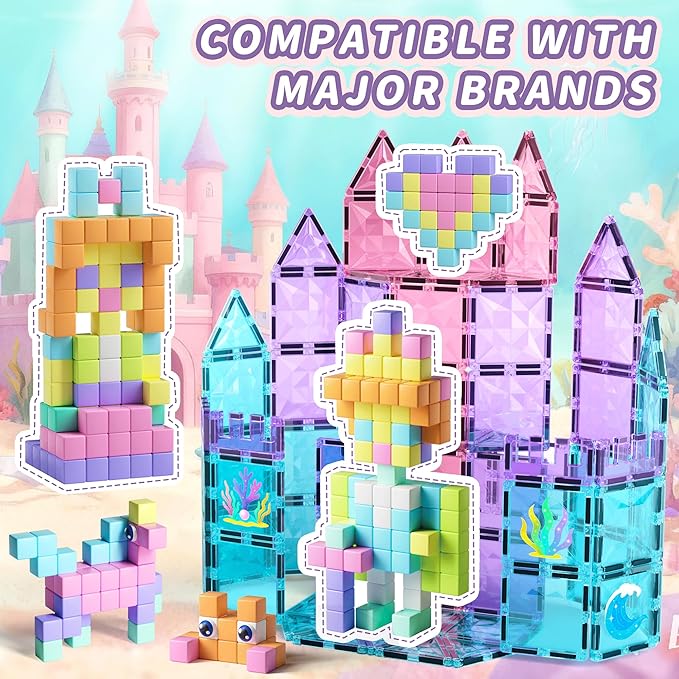 116PCS Magnetic Blocks with Magnet Eyes Toy, Magnetic Building Blocks with Storage Bag for Kids Gifts, STEM Preschool Sensory Magnetic Cubes for Toodlers Boys Girls Ages 3 4 5 6 7 8, Macaron Color