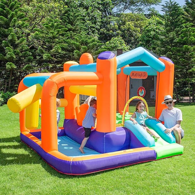 Bounce House & Inflatable Castle for Kids - Heavy Duty Indoor/Outdoor Playground Fun with Jumping Area, Slide, Ball Pit & Backyard Castle