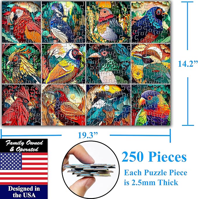 Think2Master Colorful World of Birds 250 Pieces Jigsaw Puzzle Featuring heartwarming Bird Puzzle for Adults and Teens. Paper Cut Craft Style Size: 14.2” X 19.3”