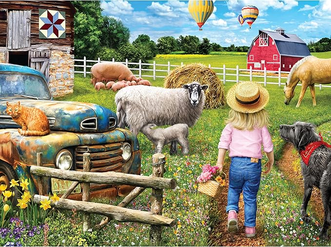 Best Pals 750 Piece Jigsaw Puzzle for Adults – 27x20 Inch Whimsical Farm Animal Scene by Sharon Steele – Challenging Country Puzzle with Poster – Fun and Difficult Gift Idea for Puzzle Lovers