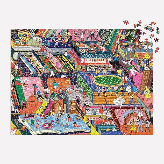 Galison Novel Neighborhood – 1000 Piece Foil Puzzle with Bright and Bold Literature and Iconic Books Artwork with Gold Foil Accents for Adults and Families