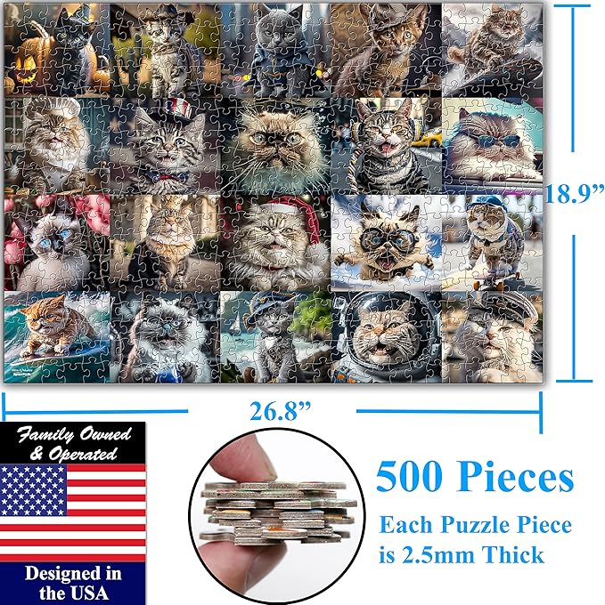Think2Master Cute Cats 500 Pieces Jigsaw Puzzle Featuring Large Pieces & heartwarming Kittens. for Adults, Seniors & Families. Great Gift 13+ Size: 26.8” x 18.9”