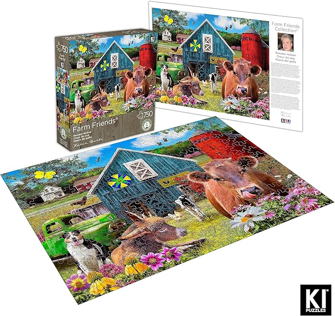 750 Piece Puzzle for Adults – Karen Burke Rooster Hollow Farm Country Jigsaw Puzzle 27x20 – Difficult, Hard & Challenging Country Farm Scene – Colorful Artwork Jigsaw Puzzle for Adults and Teens