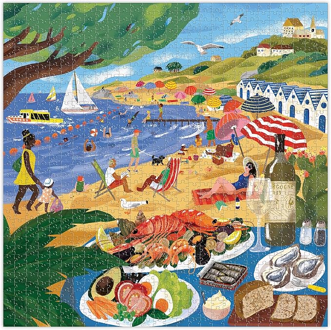 eeBoo 1000 Piece Puzzle - Beach Umbrellas Jigsaw Puzzle for Adults, Square 23" x 23" Made with Recycled Board & Vegetable-Based Ink