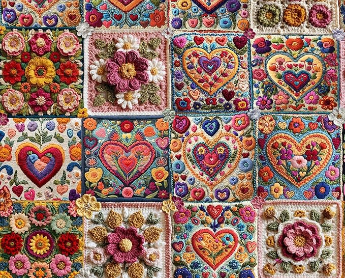 Springbok Crochet Hearts 1000 Piece Jigsaw Puzzle for Adults - Poster Now Included - Unique Cut Pieces - Made in USA