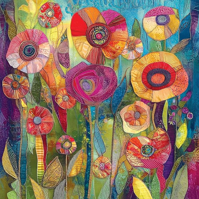 Springbok Patchwork Petals 500 Piece Jigsaw Puzzle for Adults - Quilted Flowers - Unique Cut Pieces - Made in USA