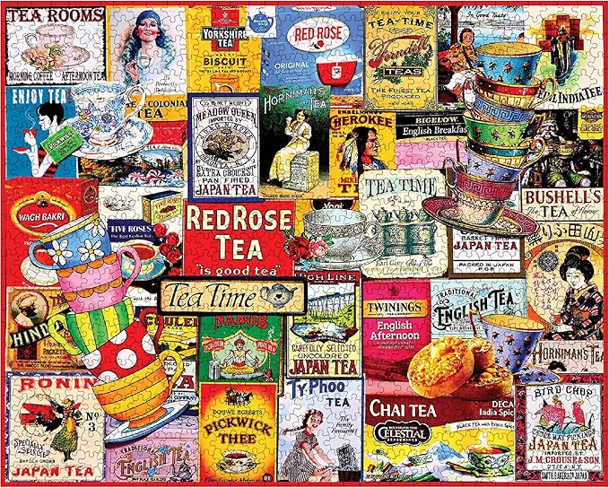 White Mountain 1000 Piece Jigsaw Puzzle Vintage Tea Collage Puzzles with Large Pieces, Gift for Adults and Family 24"x30" - Teatime