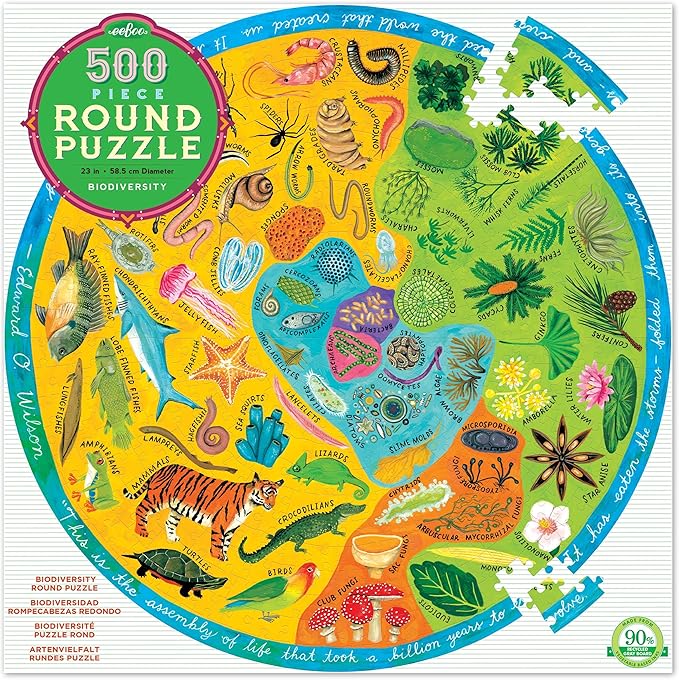 eeBoo 500 Piece Puzzle - Biodiversity Jigsaw Puzzle for Adults, Circular with 23" Diameter Made with Recycled Board & Vegetable-Based Ink