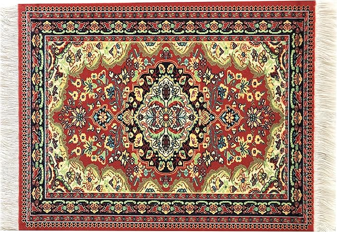 Set of 2 Dollhouse Area Rugs – Miniature Carpet Accessories for Doll Houses, 10 x 7 Inch Rectangular Floor Décor, Oriental Style