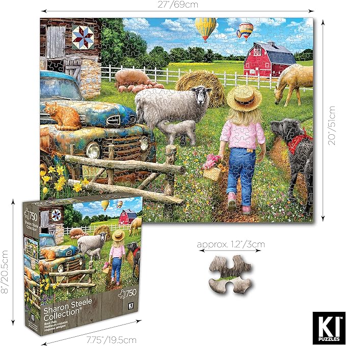 Best Pals 750 Piece Jigsaw Puzzle for Adults – 27x20 Inch Whimsical Farm Animal Scene by Sharon Steele – Challenging Country Puzzle with Poster – Fun and Difficult Gift Idea for Puzzle Lovers