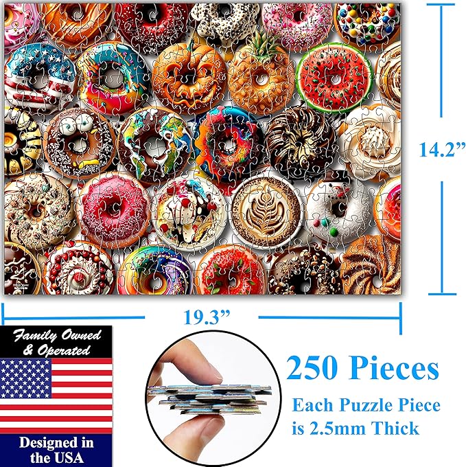 Think2Master Donuts 250 Pieces Jigsaw Puzzle. Perfect White Elephant Gag Gift. Fun Puzzle for Families. Great Gift for Adults and Teens. Size: 14.2” X 19.3”