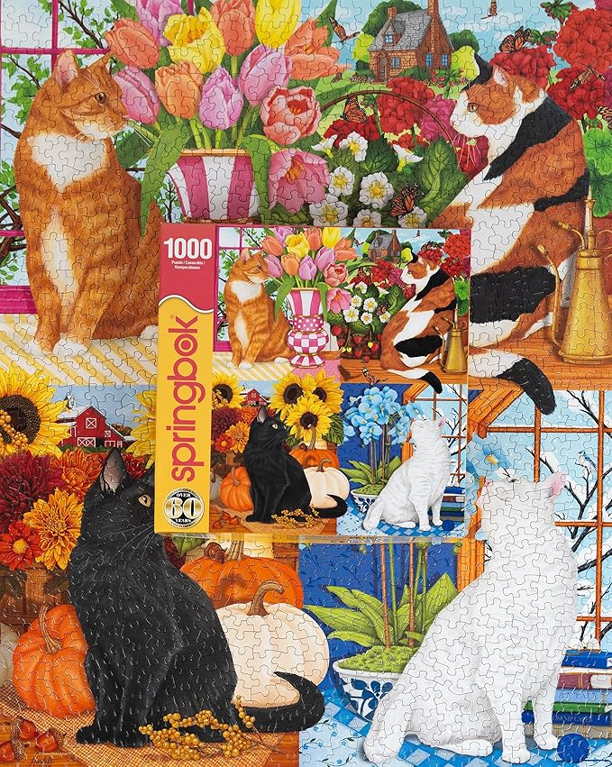 Springbok Four Seasons of Cats 1000 Piece Jigsaw Puzzle for Adults - Unique Cut Pieces - Made in USA